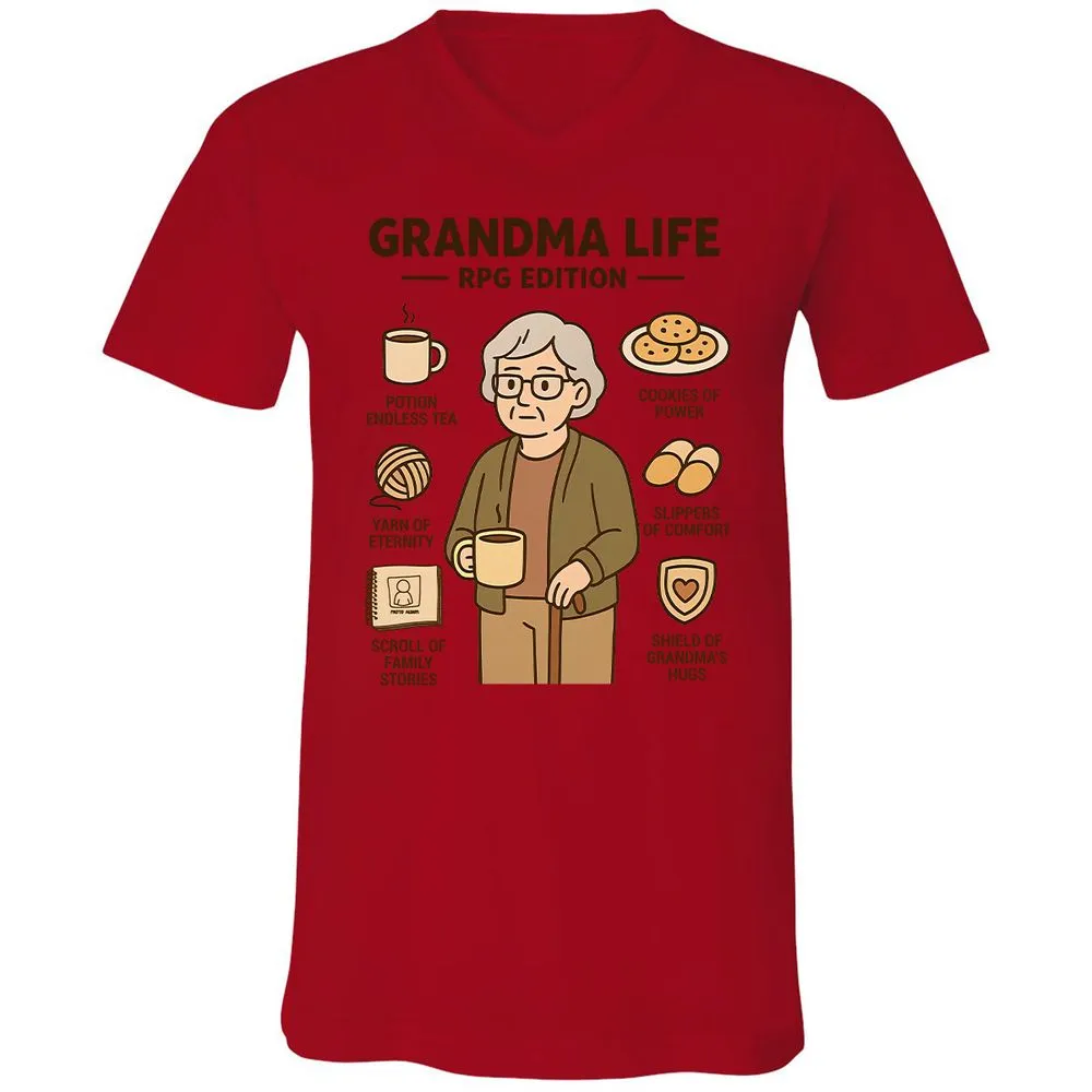 Grandma Life RPG Edition Unisex V-Neck T-Shirt - Red - 3