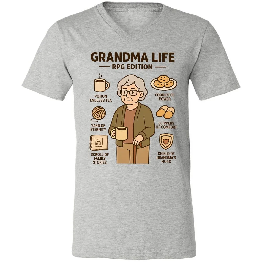 Grandma Life RPG Edition Unisex V-Neck T-Shirt - Athletic Heather - 7