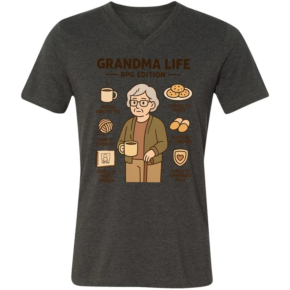 Grandma Life RPG Edition Unisex V-Neck T-Shirt - Dark Grey Heather - 8