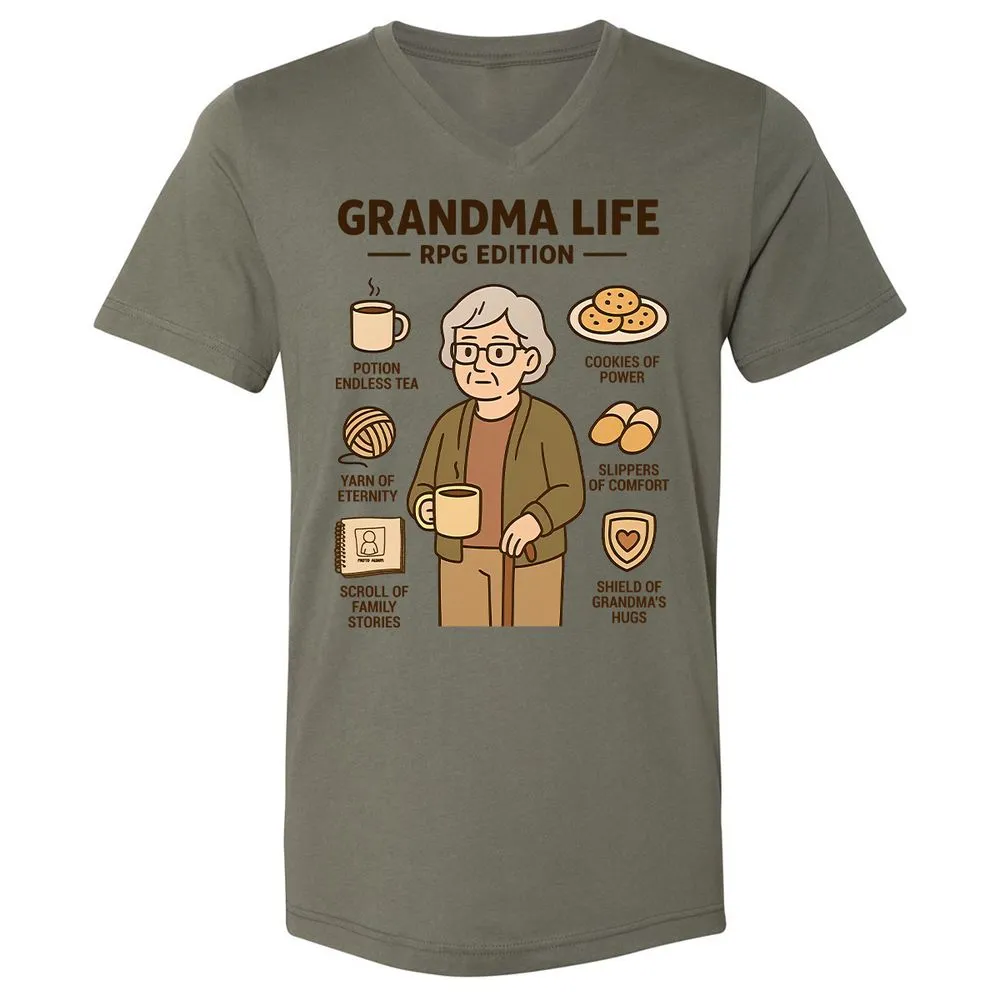 Grandma Life RPG Edition Unisex V-Neck T-Shirt - Military Green - 10