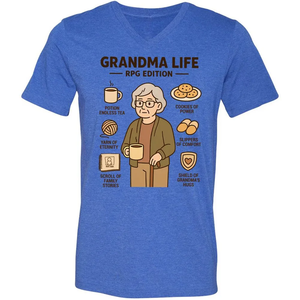 Grandma Life RPG Edition Unisex V-Neck T-Shirt - Heather True Royal - 14