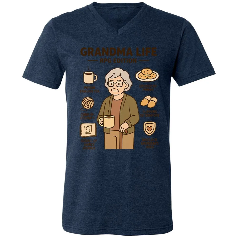 Grandma Life RPG Edition Unisex V-Neck T-Shirt - Heather Navy - 15