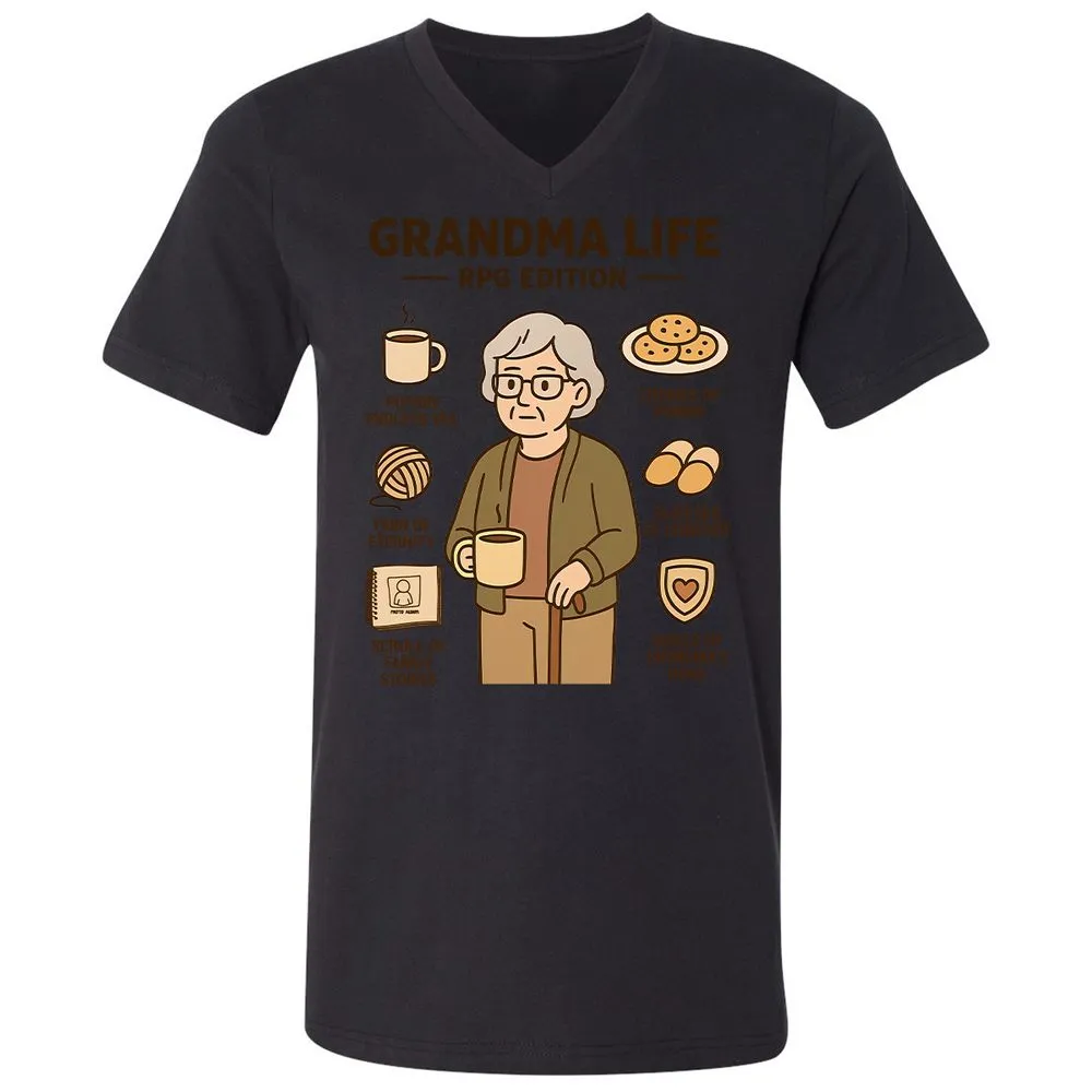 Grandma Life RPG Edition Unisex V-Neck T-Shirt - Black - 16