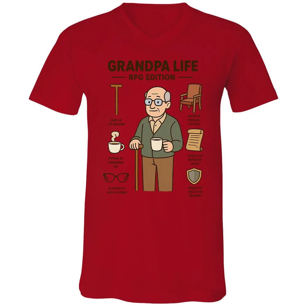Grandpa Life RPG Edition Unisex V-Neck T-Shirt - Red - 3