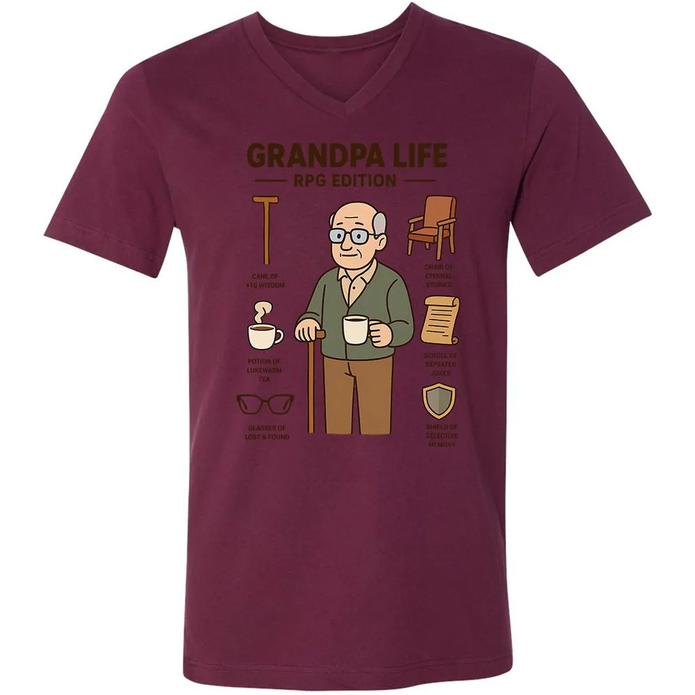 Grandpa Life RPG Edition Unisex V-Neck T-Shirt - Maroon - 6