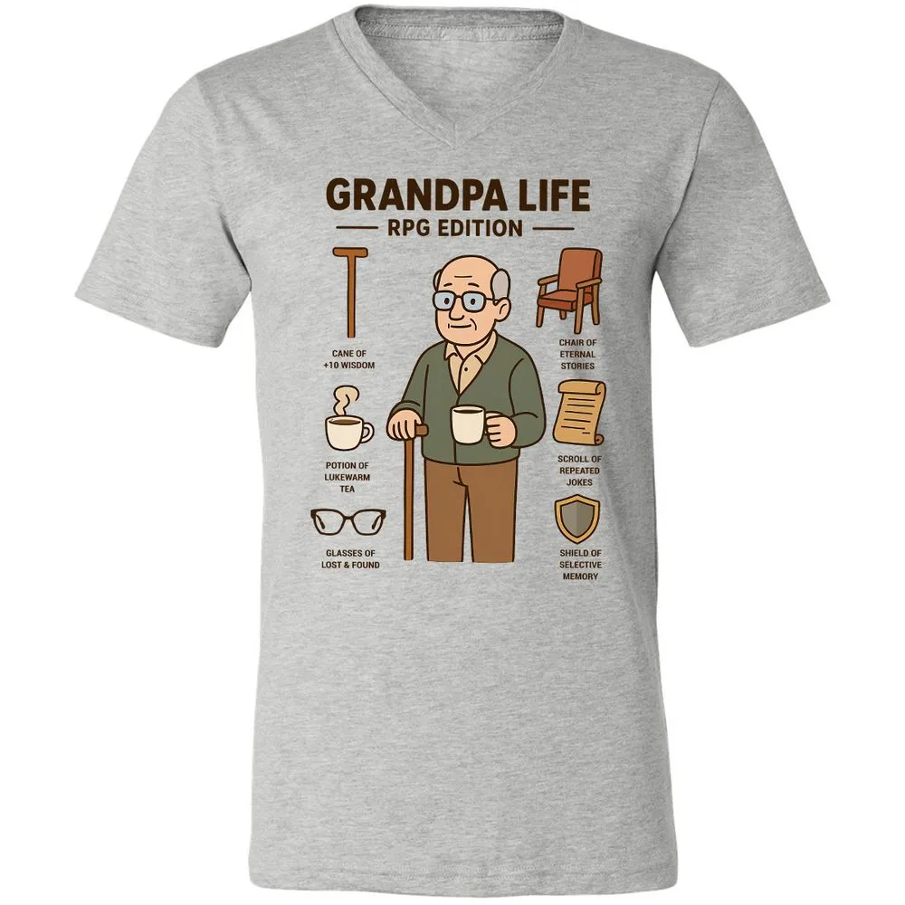 Grandpa Life RPG Edition Unisex V-Neck T-Shirt - Athletic Heather - 7