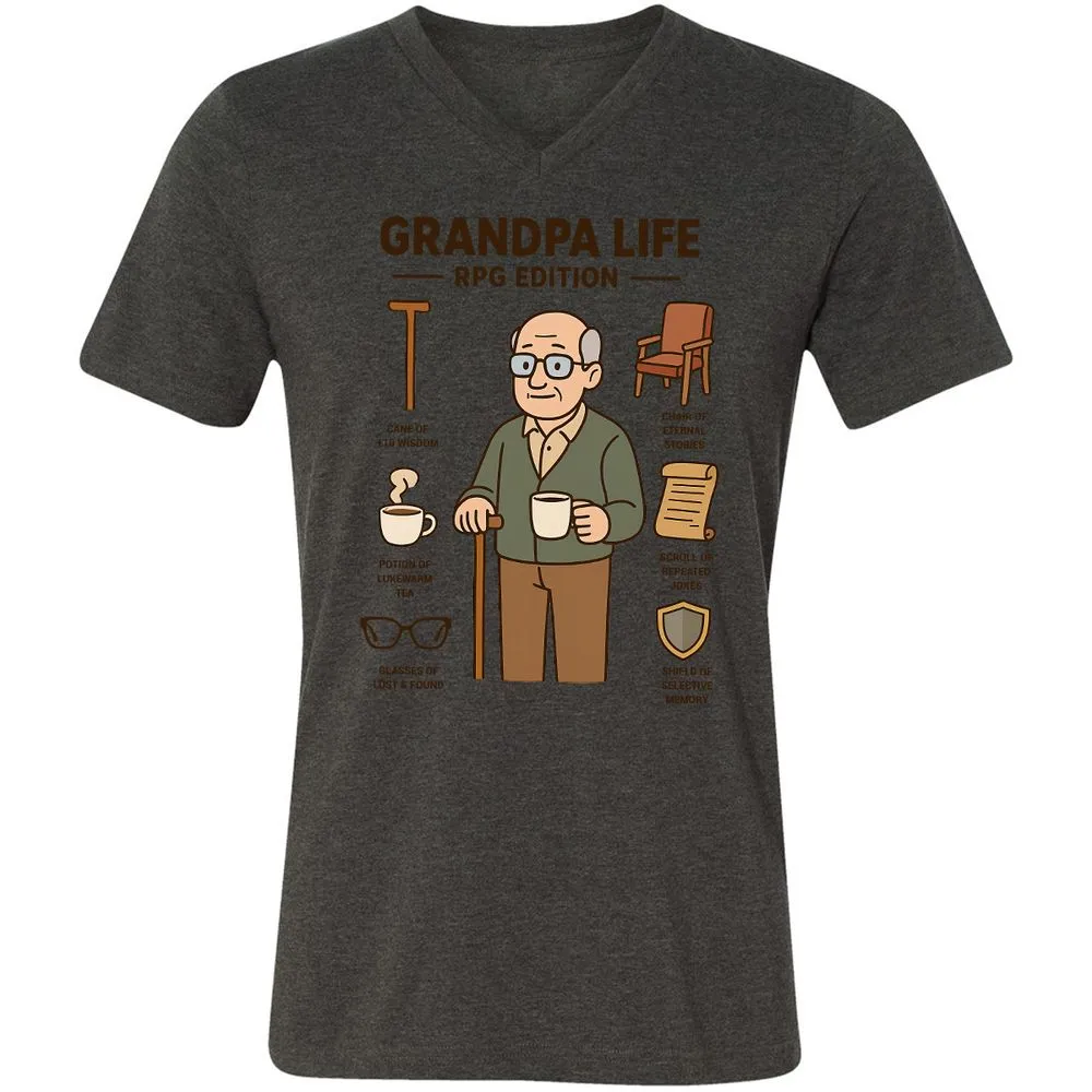 Grandpa Life RPG Edition Unisex V-Neck T-Shirt - Dark Grey Heather - 8