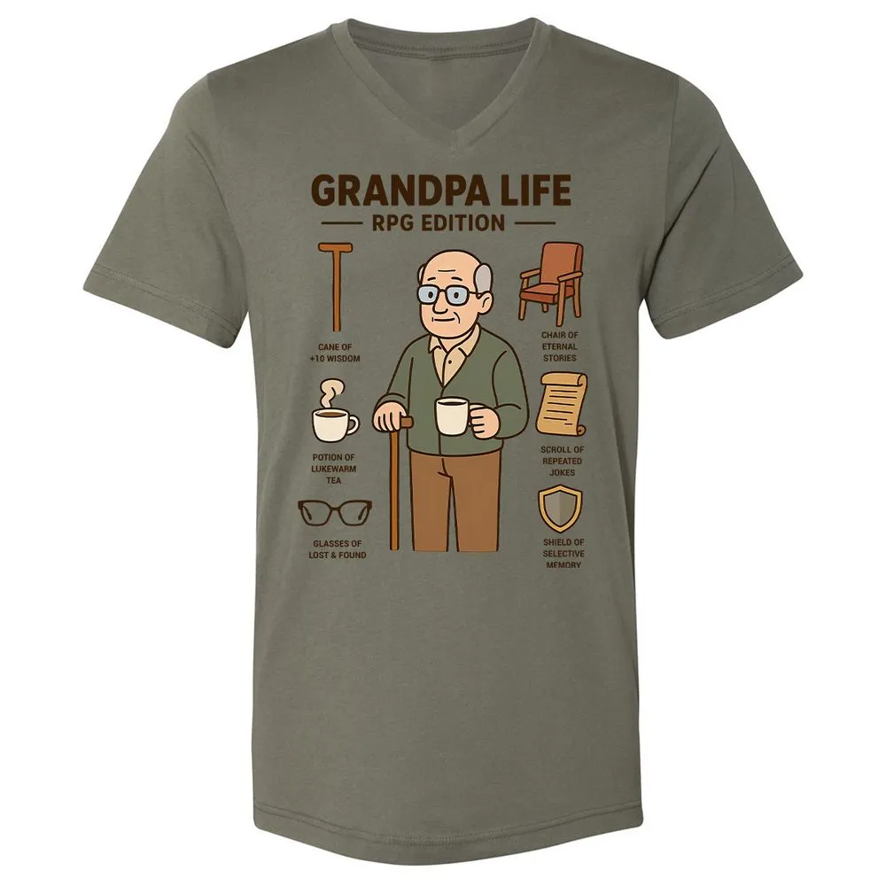 Grandpa Life RPG Edition Unisex V-Neck T-Shirt - Military Green - 10