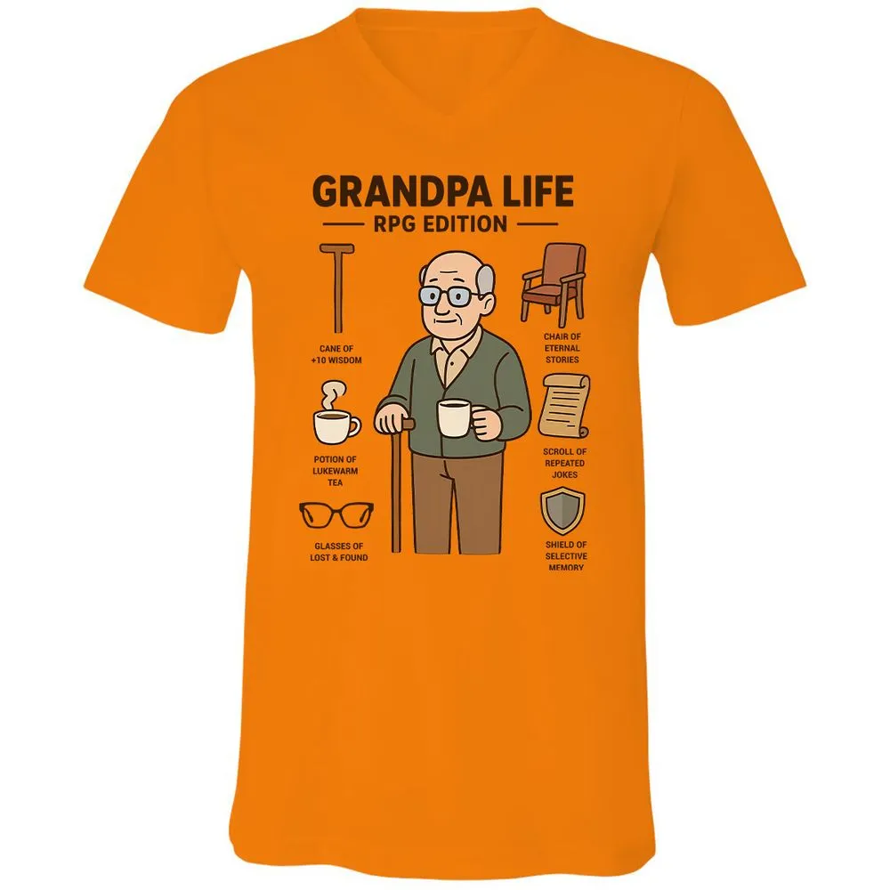 Grandpa Life RPG Edition Unisex V-Neck T-Shirt - Orange - 11