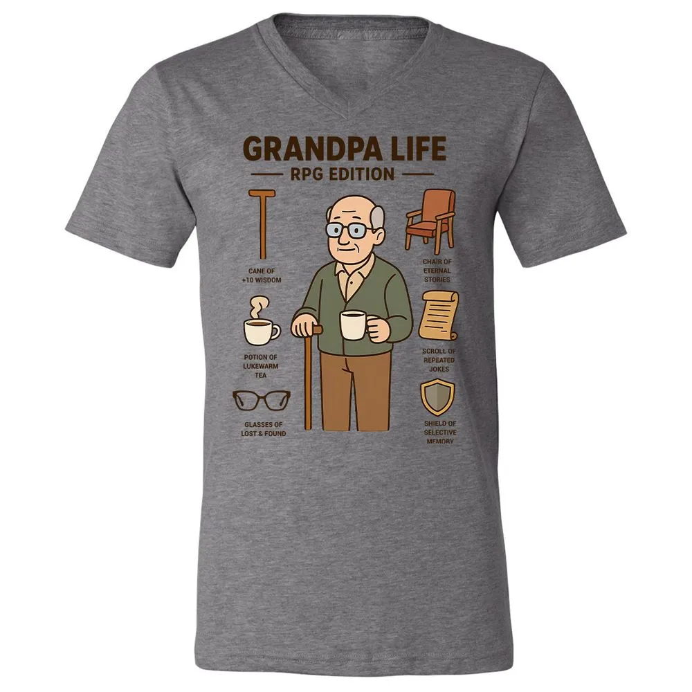 Grandpa Life RPG Edition Unisex V-Neck T-Shirt - Deep Heather - 13