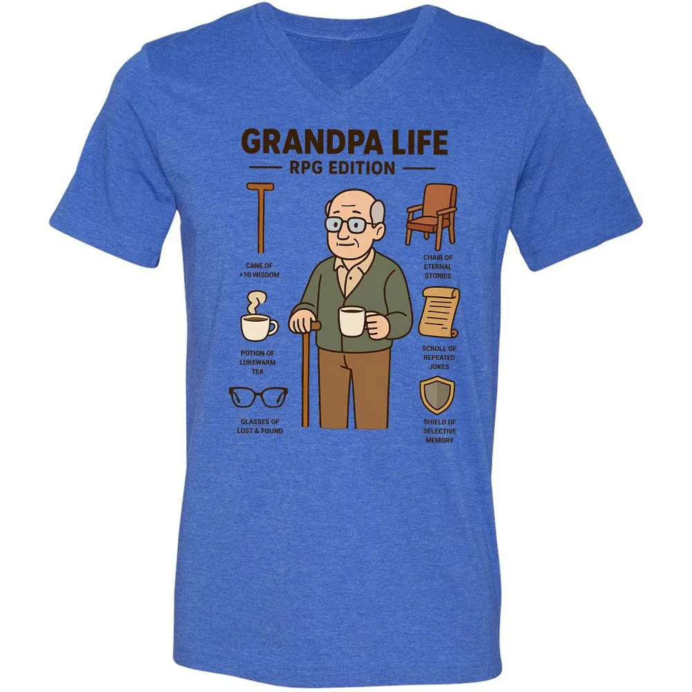 Grandpa Life RPG Edition Unisex V-Neck T-Shirt - Heather True Royal - 14