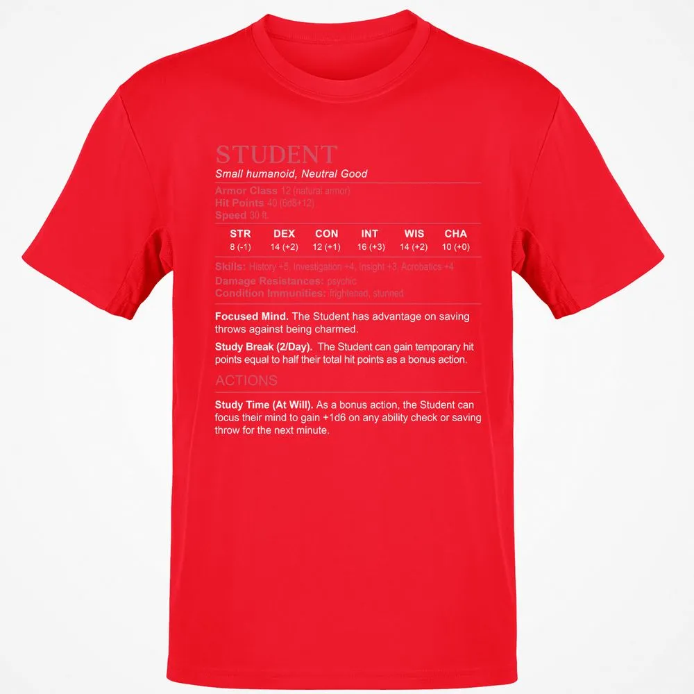 Student Stats Classic Unisex T-Shirt - Red - 10