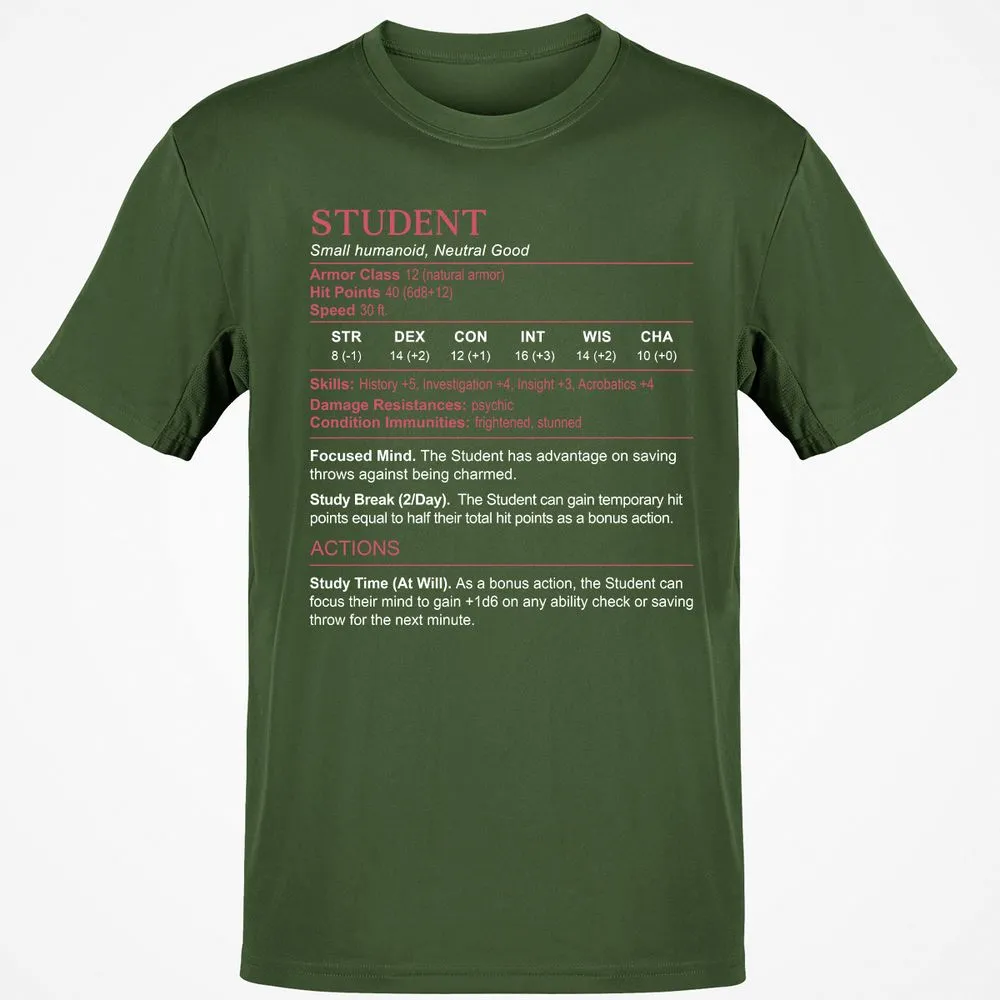 Student Stats Classic Unisex T-Shirt - Military Green - 6