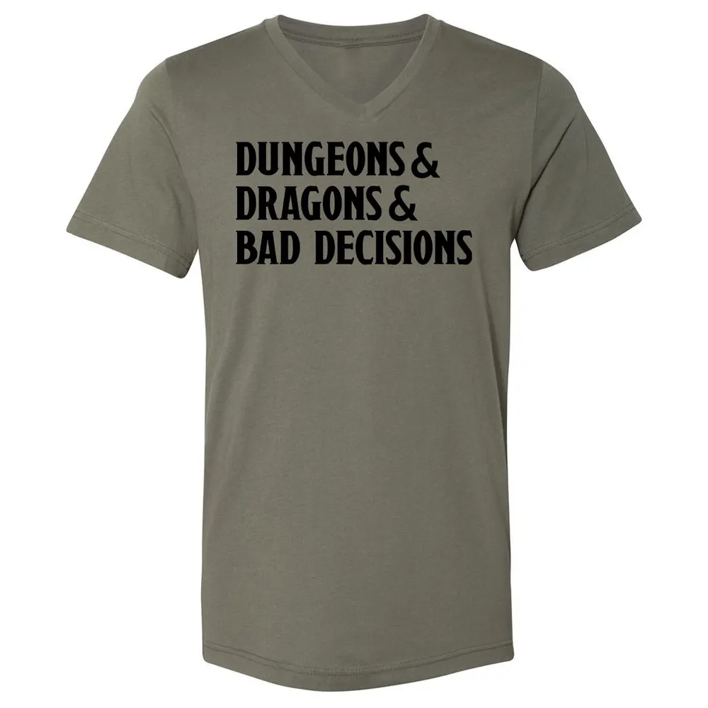 Bad Decisions Unisex V-Neck T-Shirt - Military Green - 10