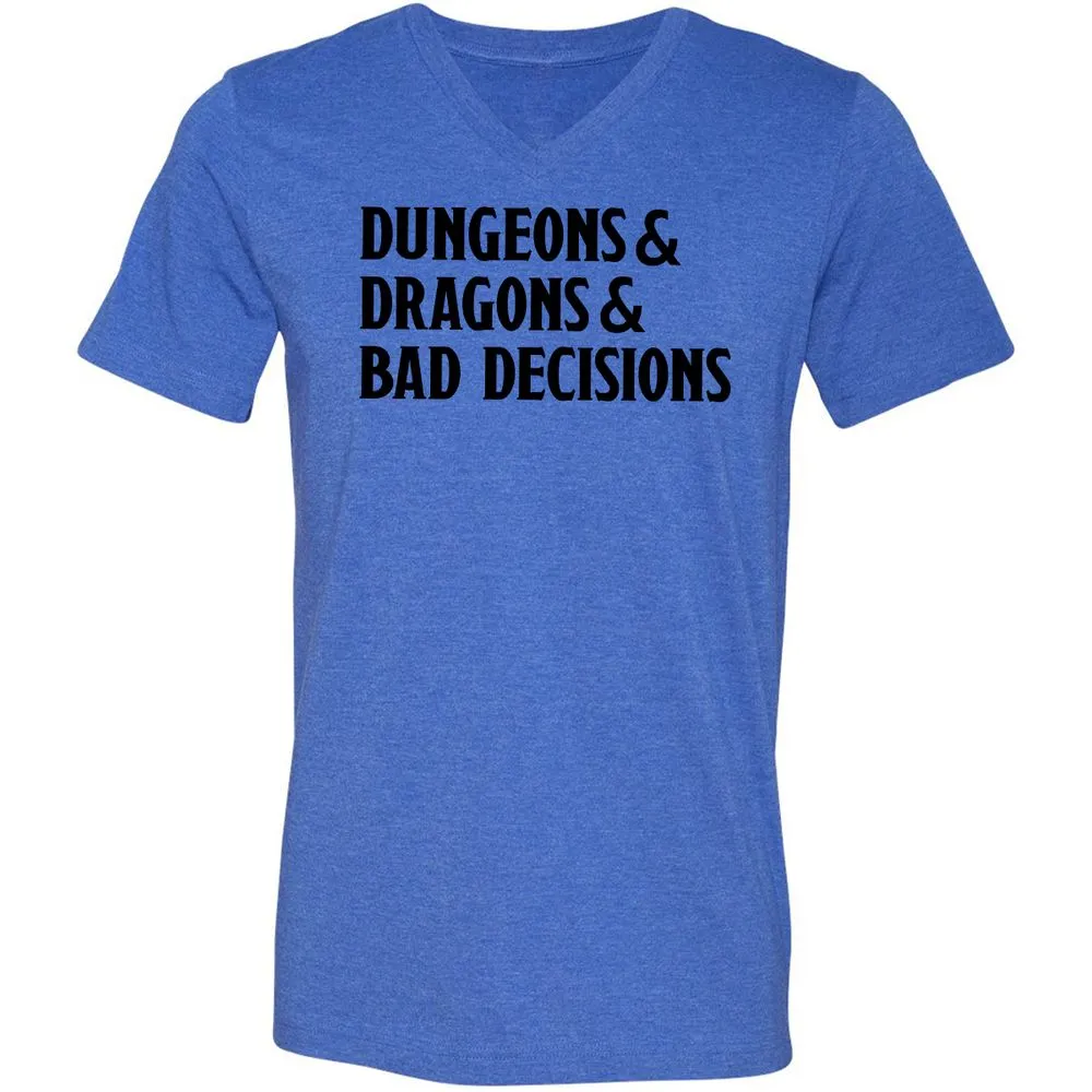 Bad Decisions Unisex V-Neck T-Shirt - Heather True Royal - 14
