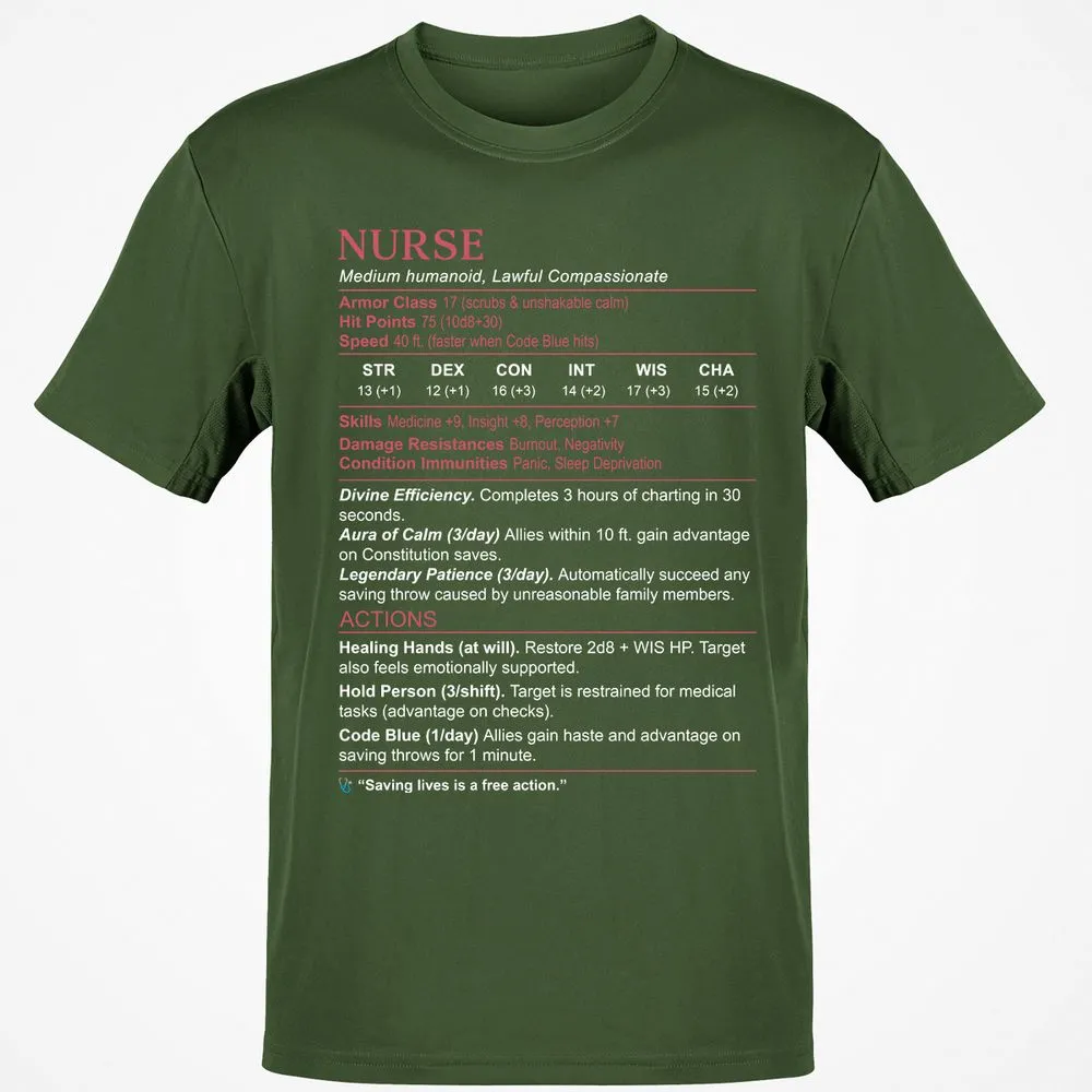 Nurse Stats 3 Classic Unisex T-Shirt - Military Green - 6