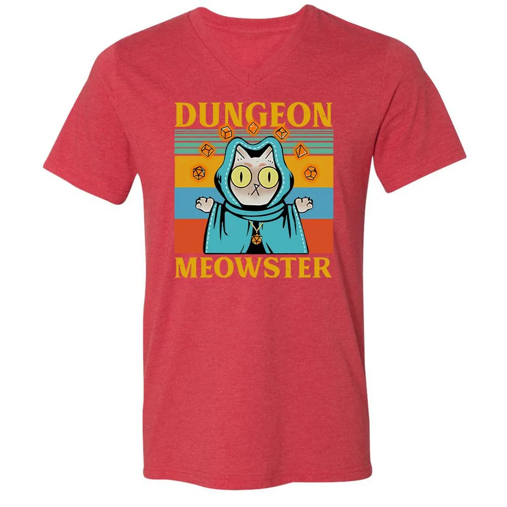 Dungeon Meowster Unisex V-Neck T-Shirt - Heather Red - 16