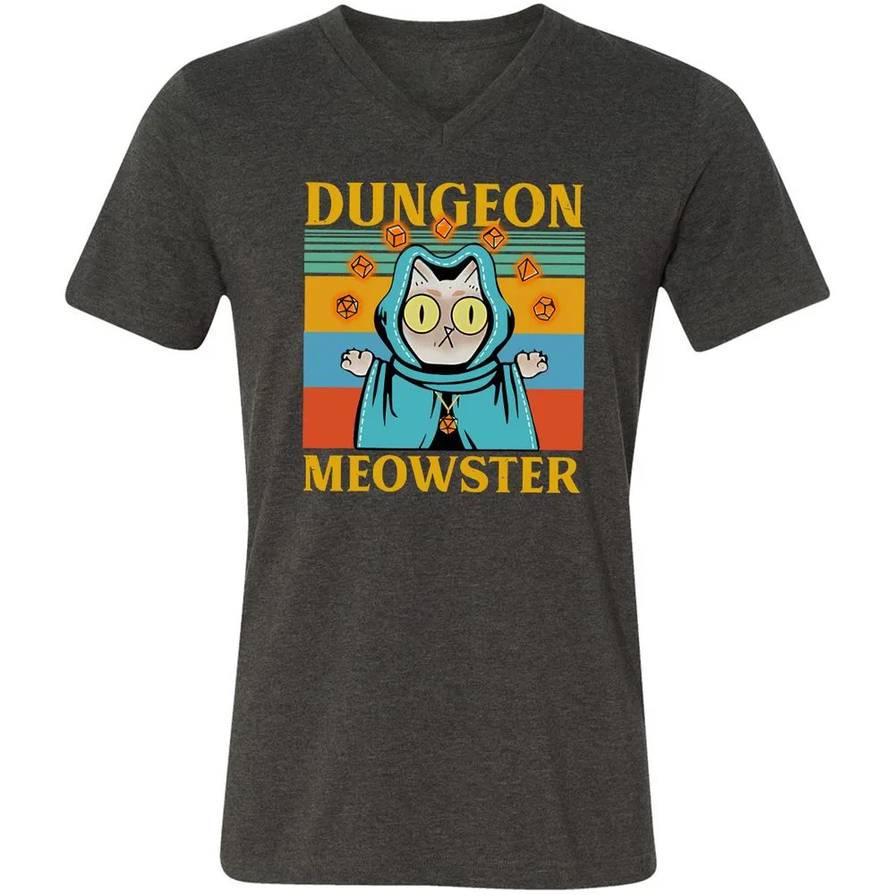 Dungeon Meowster Unisex V-Neck T-Shirt - Dark Grey Heather - 8