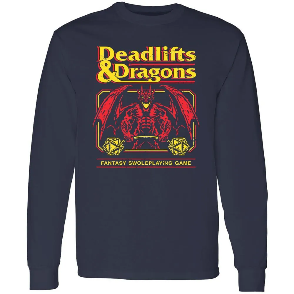 Deadlifts And Dragons Long Sleeve T-Shirt - Navy - 2