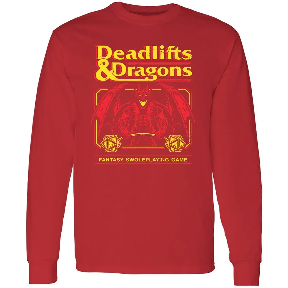 Deadlifts And Dragons Long Sleeve T-Shirt - Red - 14