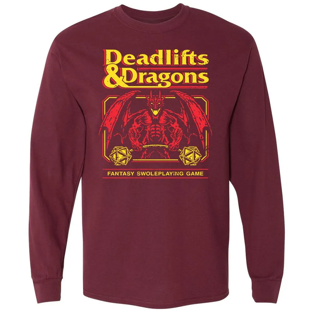 Deadlifts And Dragons Long Sleeve T-Shirt - Maroon - 11