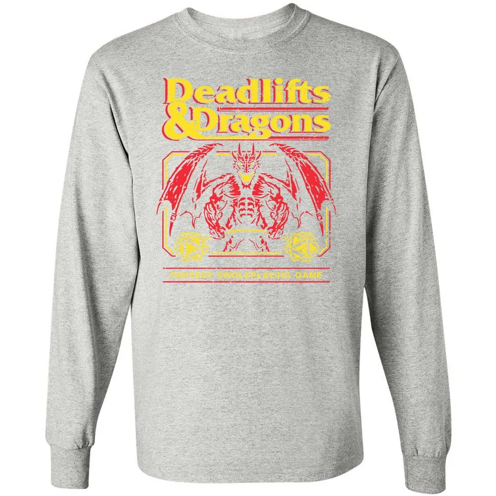 Deadlifts And Dragons Long Sleeve T-Shirt - Ash - 7