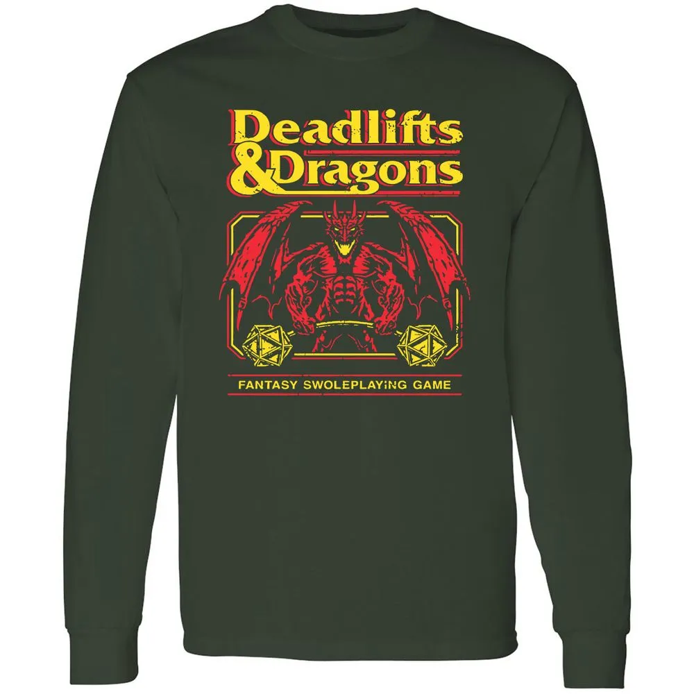 Deadlifts And Dragons Long Sleeve T-Shirt - Forest Green - 4
