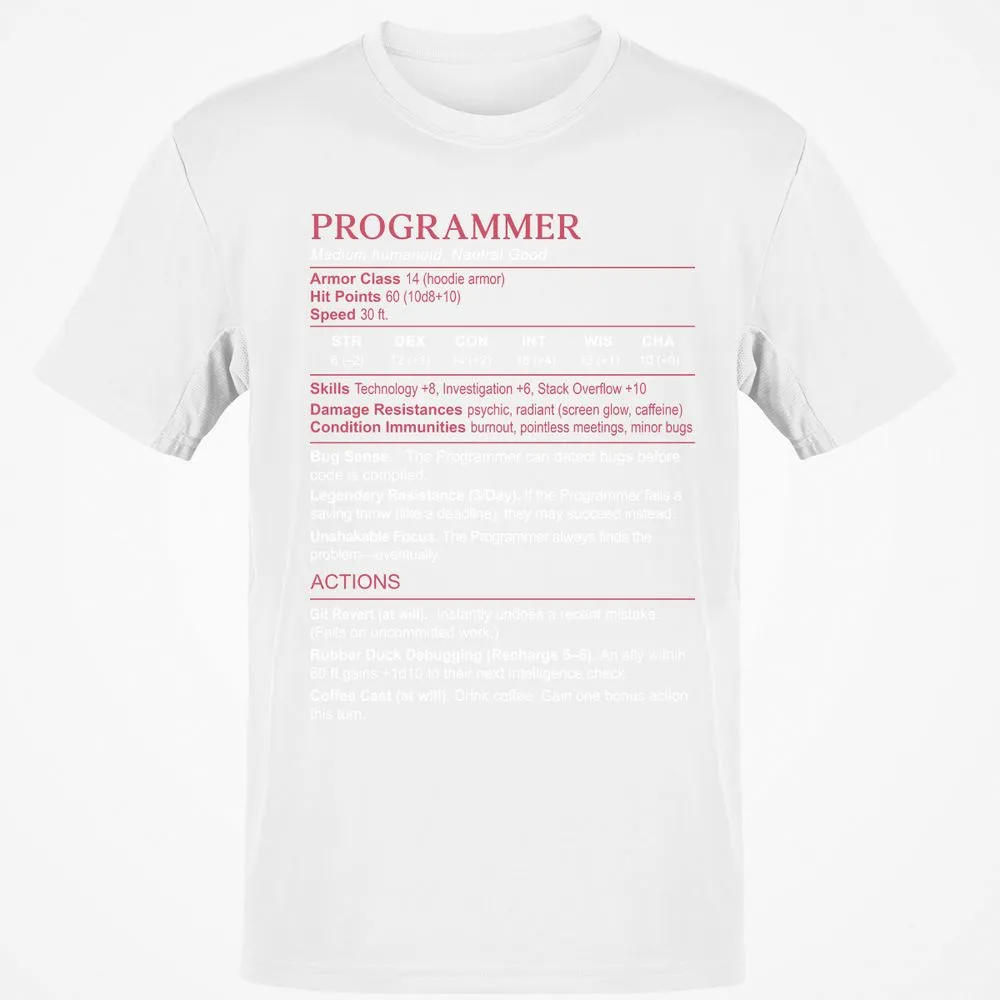 Programmer Stats Classic Unisex T-Shirt - White - 12