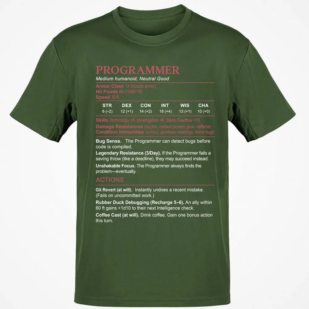 Programmer Stats Classic Unisex T-Shirt - Military Green - 6