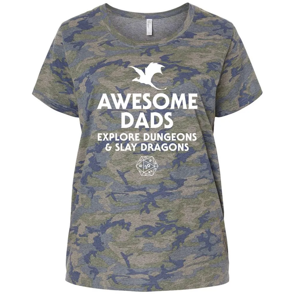 Awesome Dads Slay Dragons Ladies Curvy Jersey - Vintage Camo - 5
