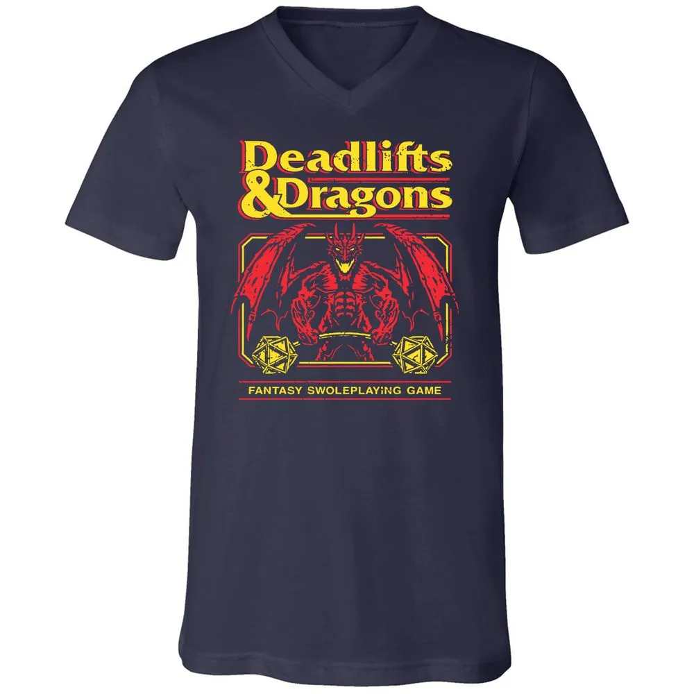Deadlifts And Dragons Unisex V-Neck T-Shirt - Navy - 2