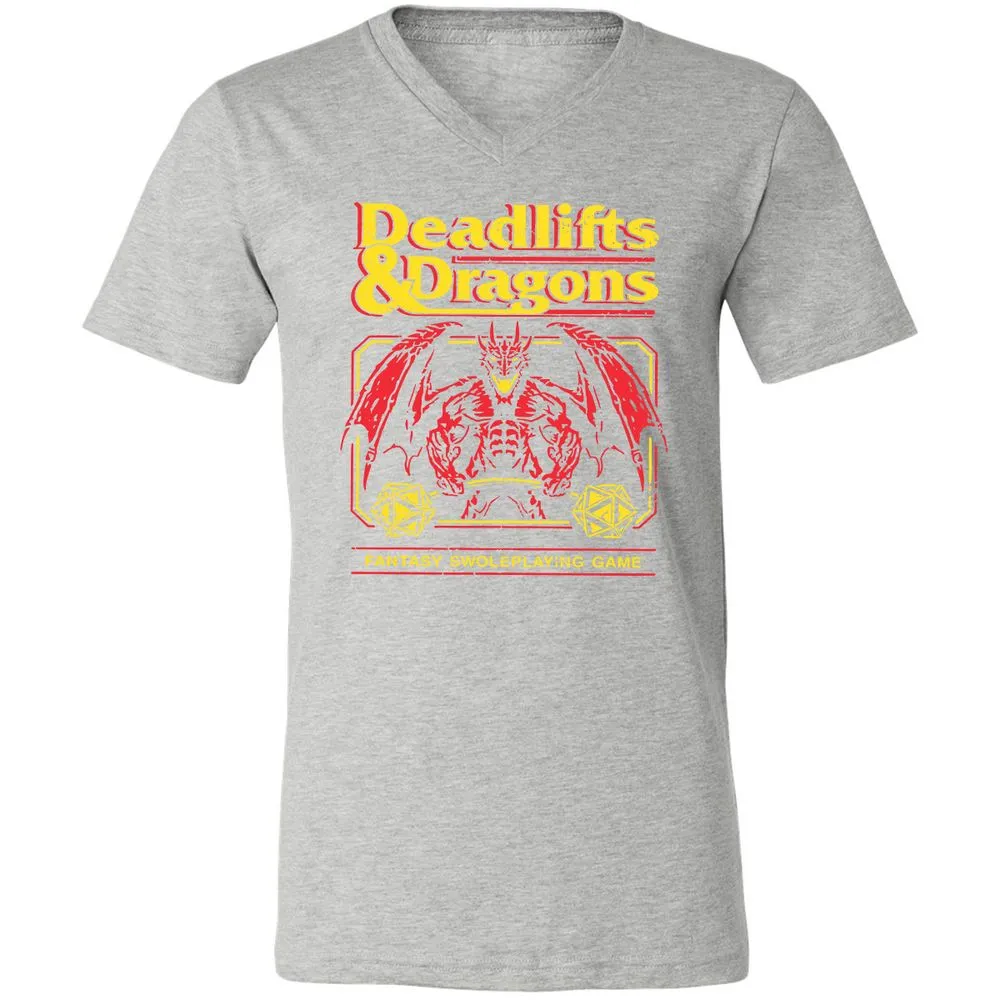Deadlifts And Dragons Unisex V-Neck T-Shirt - Athletic Heather - 7