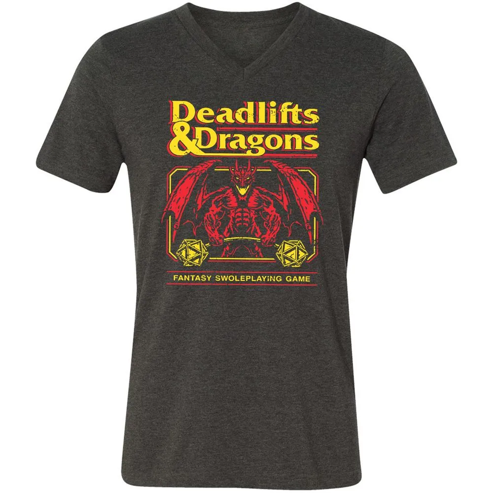 Deadlifts And Dragons Unisex V-Neck T-Shirt - Dark Grey Heather - 8