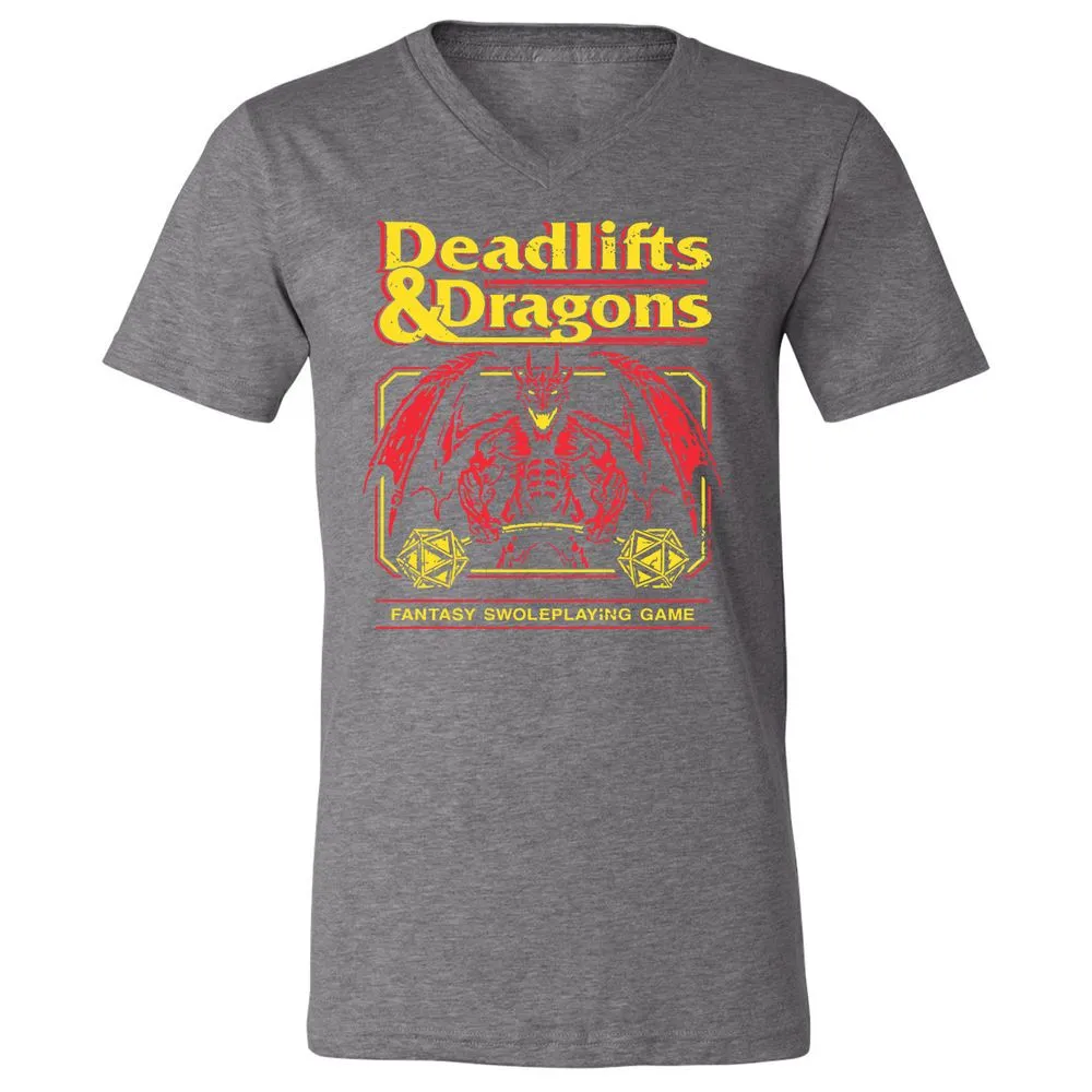 Deadlifts And Dragons Unisex V-Neck T-Shirt - Deep Heather - 13