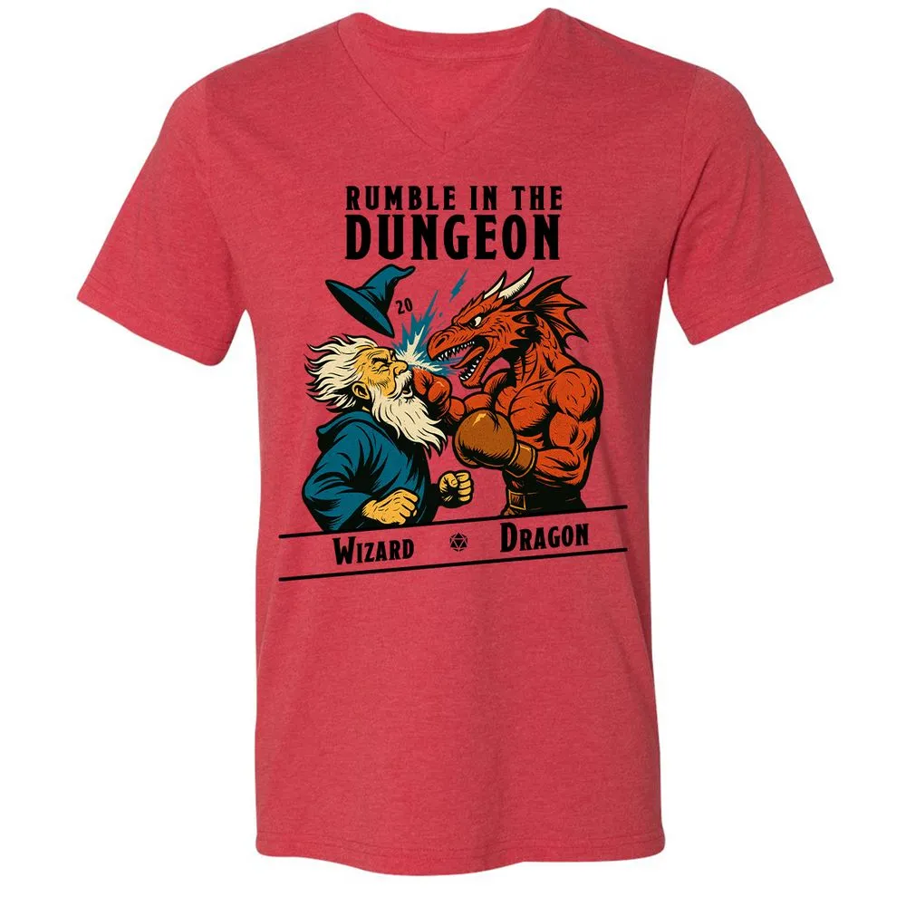 Rumble in the Dungeon Unisex V-Neck T-Shirt - Heather Red - 5
