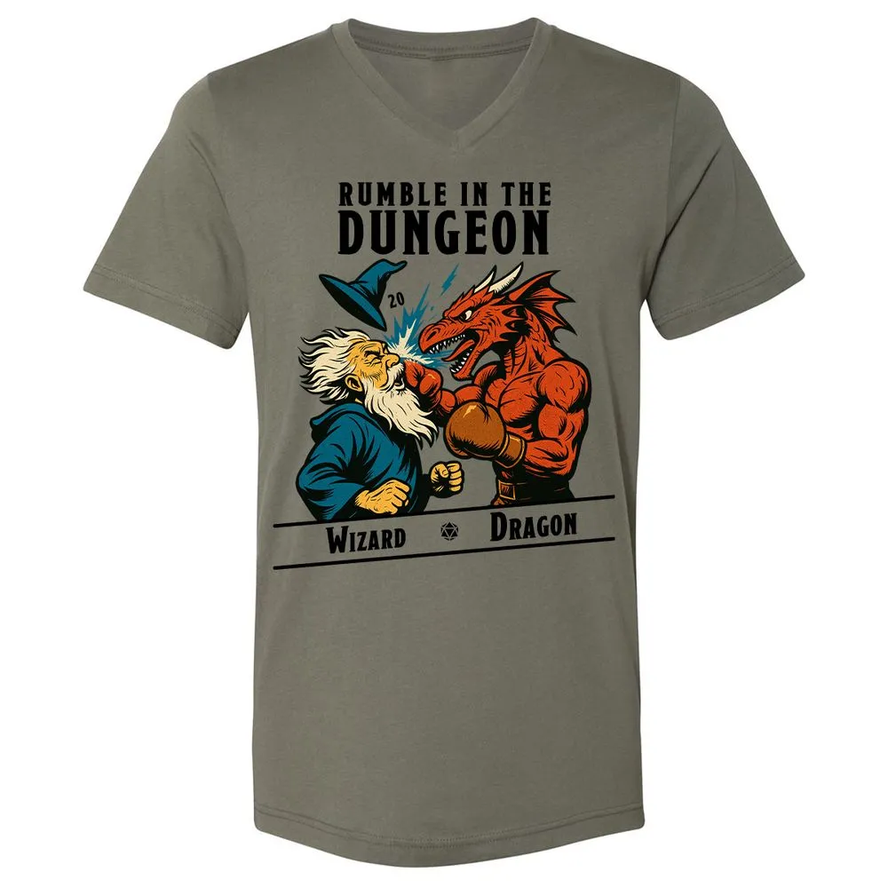 Rumble in the Dungeon Unisex V-Neck T-Shirt - Military Green - 10