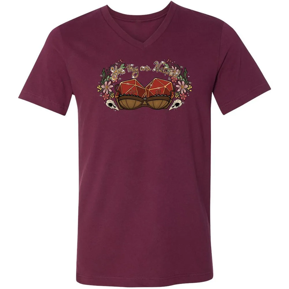 Yes They're Natural Unisex V-Neck T-Shirt - Maroon - 6