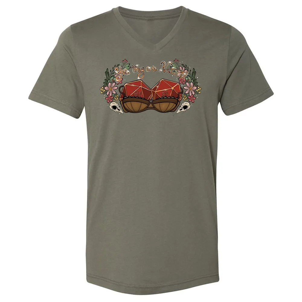 Yes They're Natural Unisex V-Neck T-Shirt - Military Green - 10