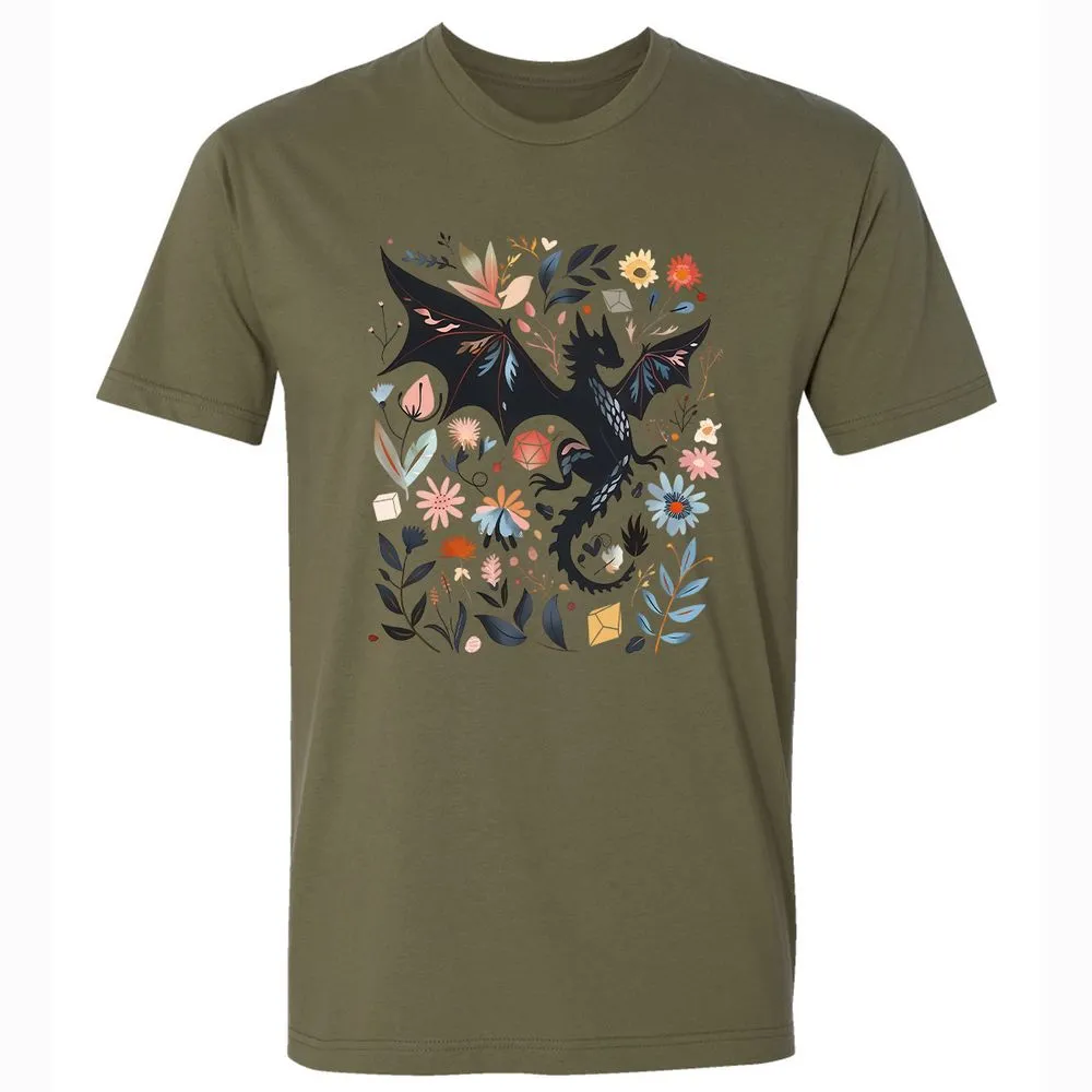 Floral DnD Dragon - Military Green - 5