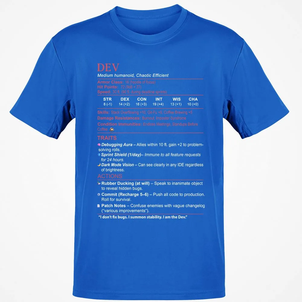 DEV Stats Classic Unisex T-Shirt - Royal - 11