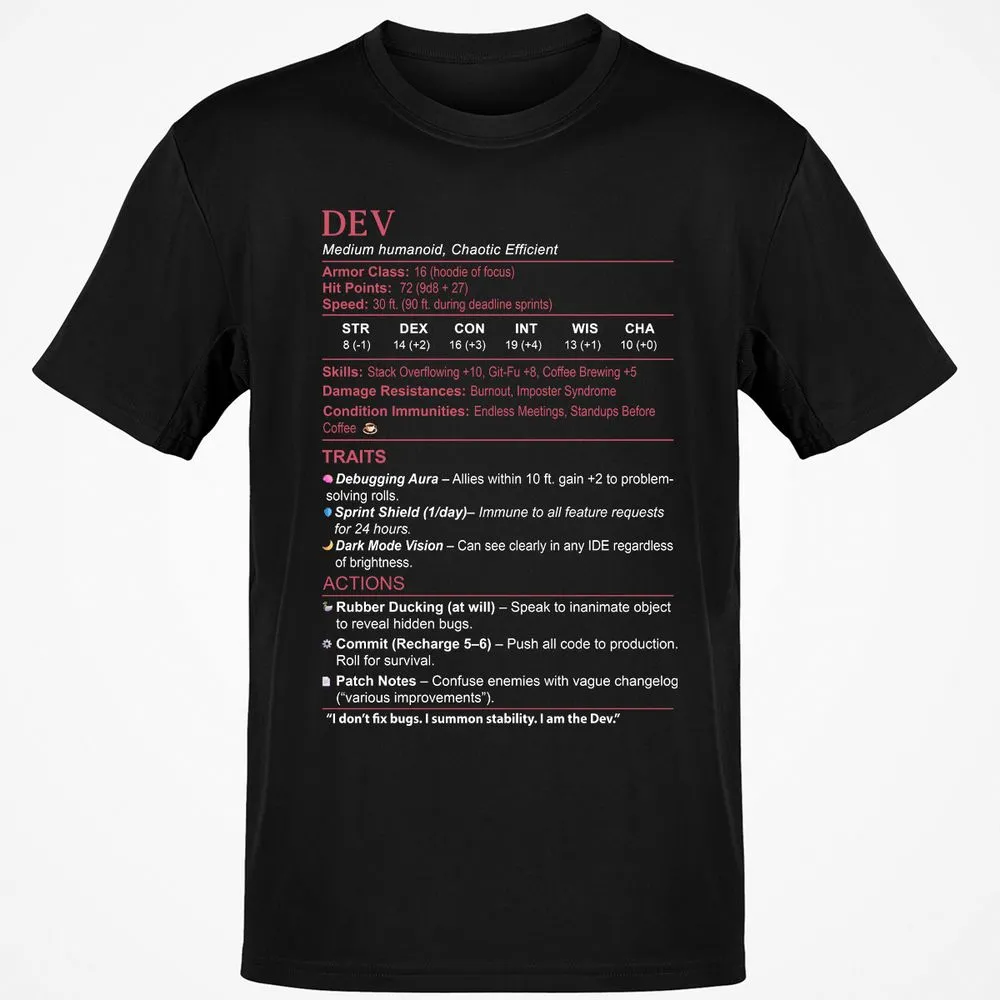 DEV Stats Classic Unisex T-Shirt - Black - 1