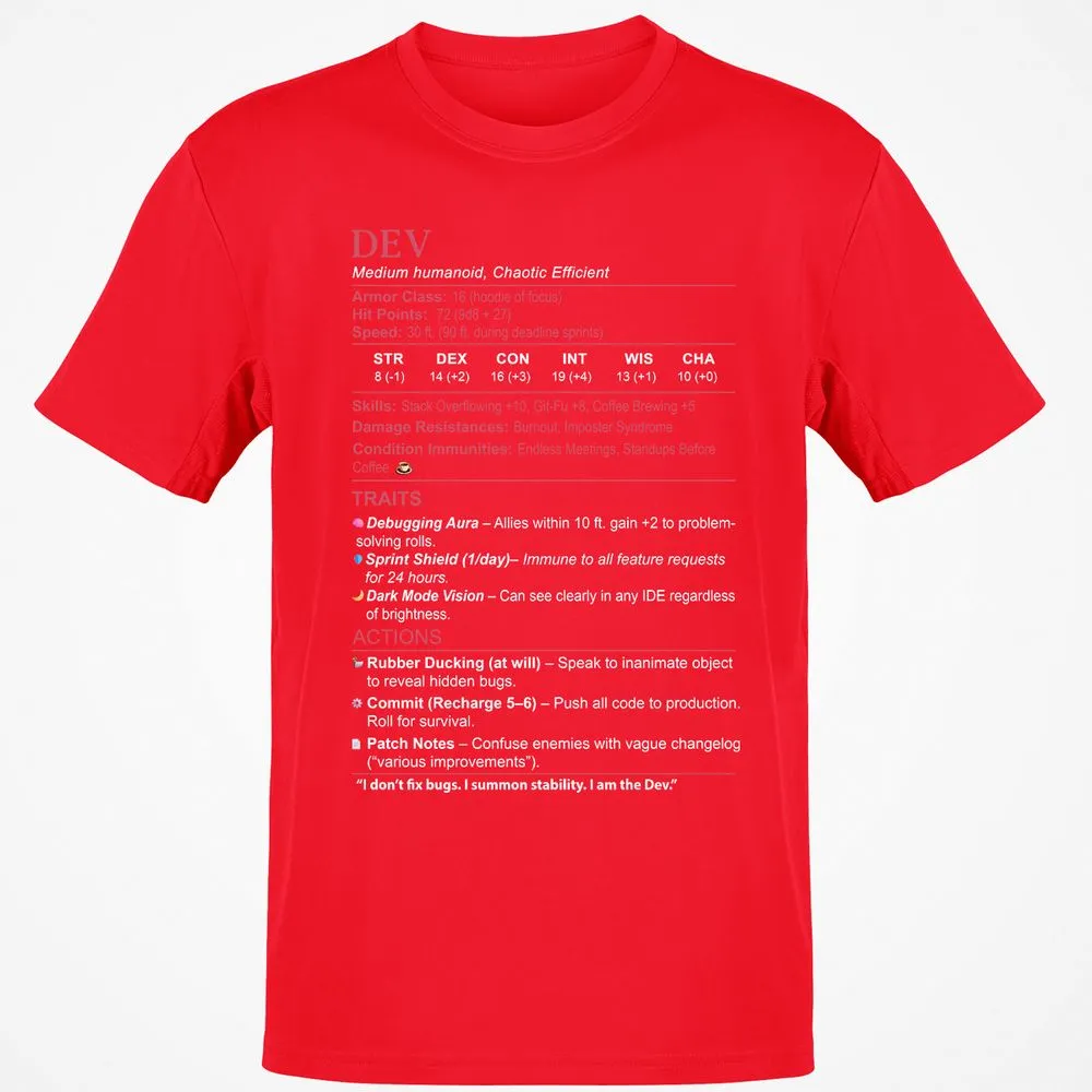DEV Stats Classic Unisex T-Shirt - Red - 10
