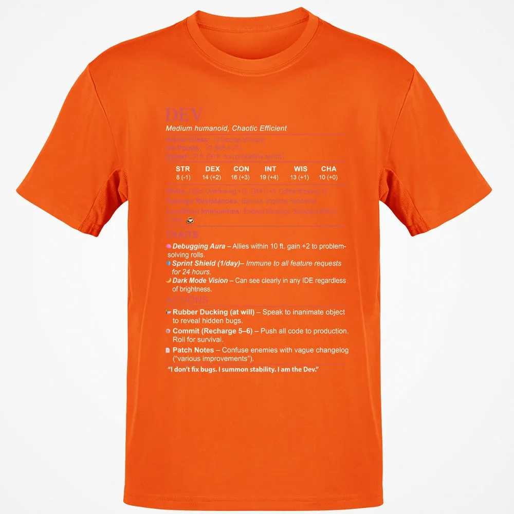 DEV Stats Classic Unisex T-Shirt - Orange - 8