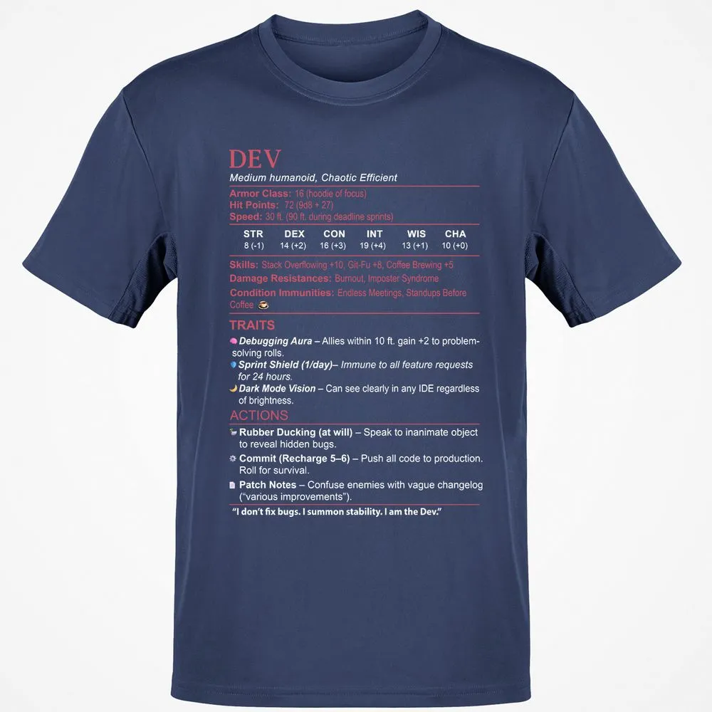 DEV Stats Classic Unisex T-Shirt - Navy - 7