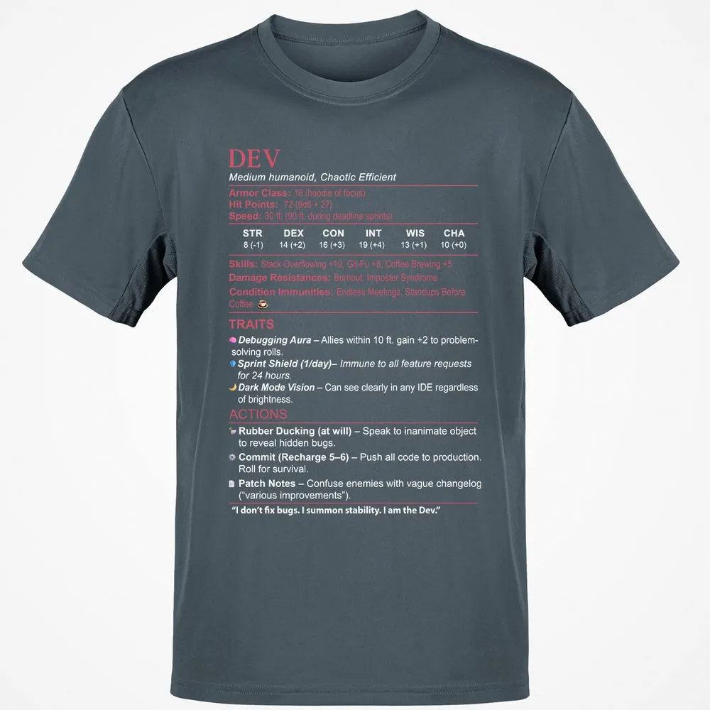 DEV Stats Classic Unisex T-Shirt - Charcoal - 3