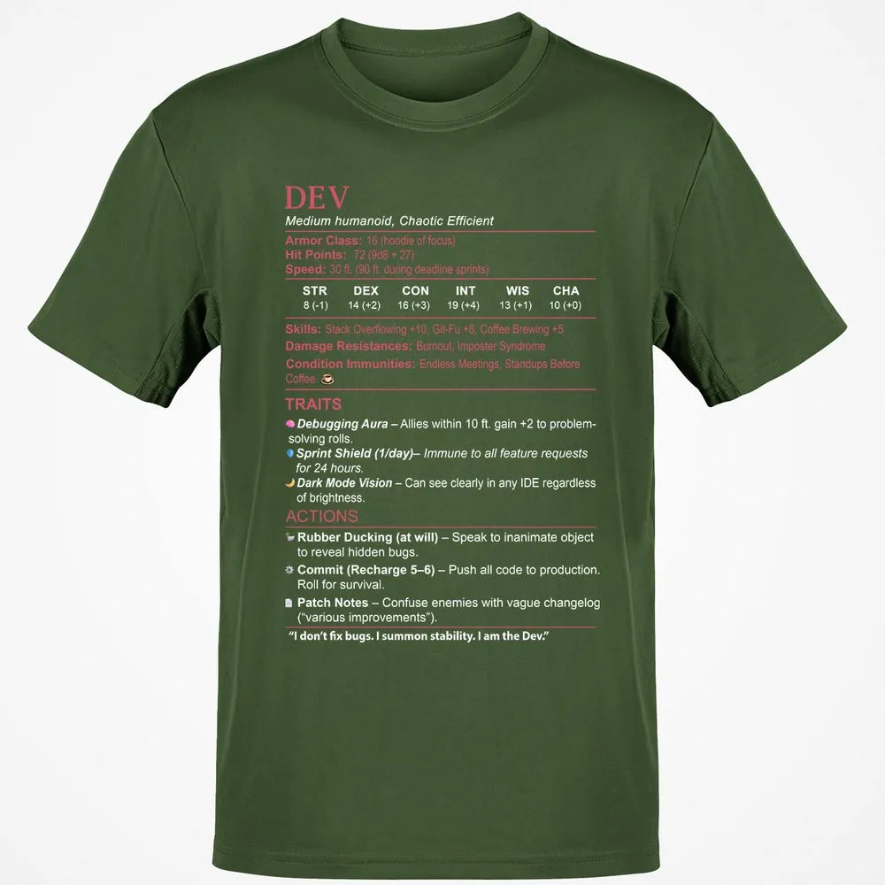 DEV Stats Classic Unisex T-Shirt - Military Green - 6