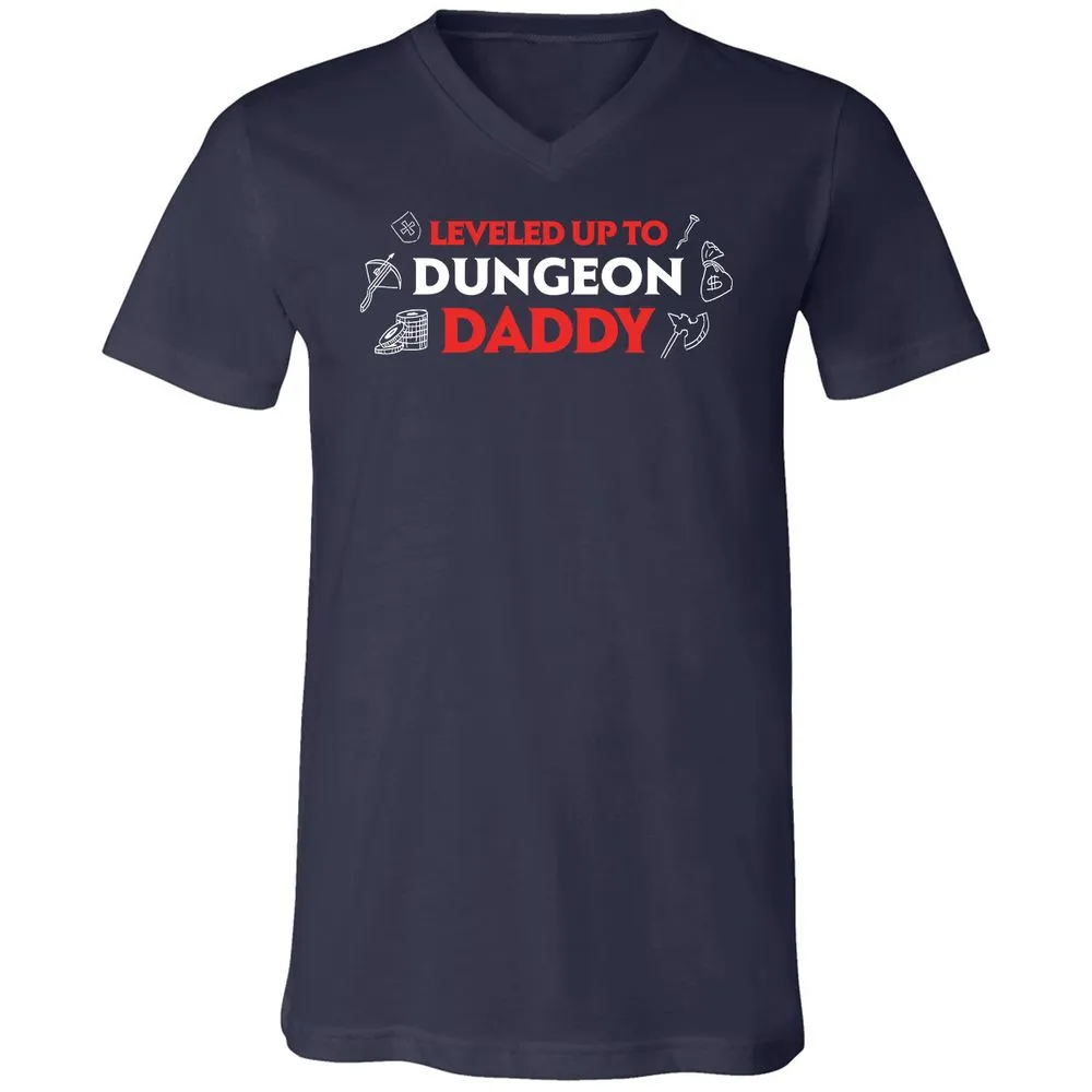 Leveled Up To Dungeon Daddy Unisex V-Neck T-Shirt - Navy - 2