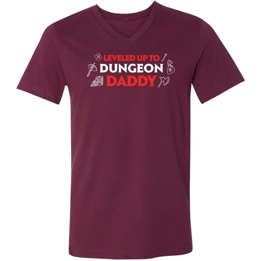 Leveled Up To Dungeon Daddy Unisex V-Neck T-Shirt - Maroon - 6