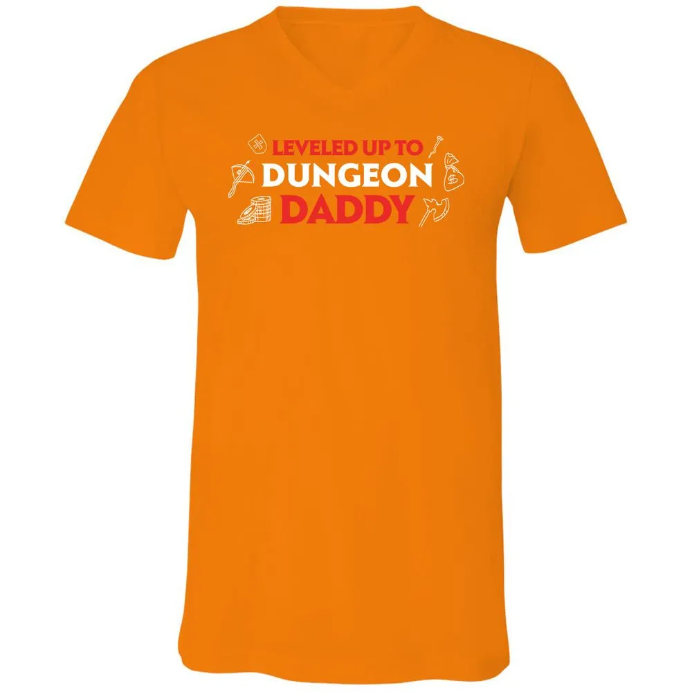 Leveled Up To Dungeon Daddy Unisex V-Neck T-Shirt - Orange - 11