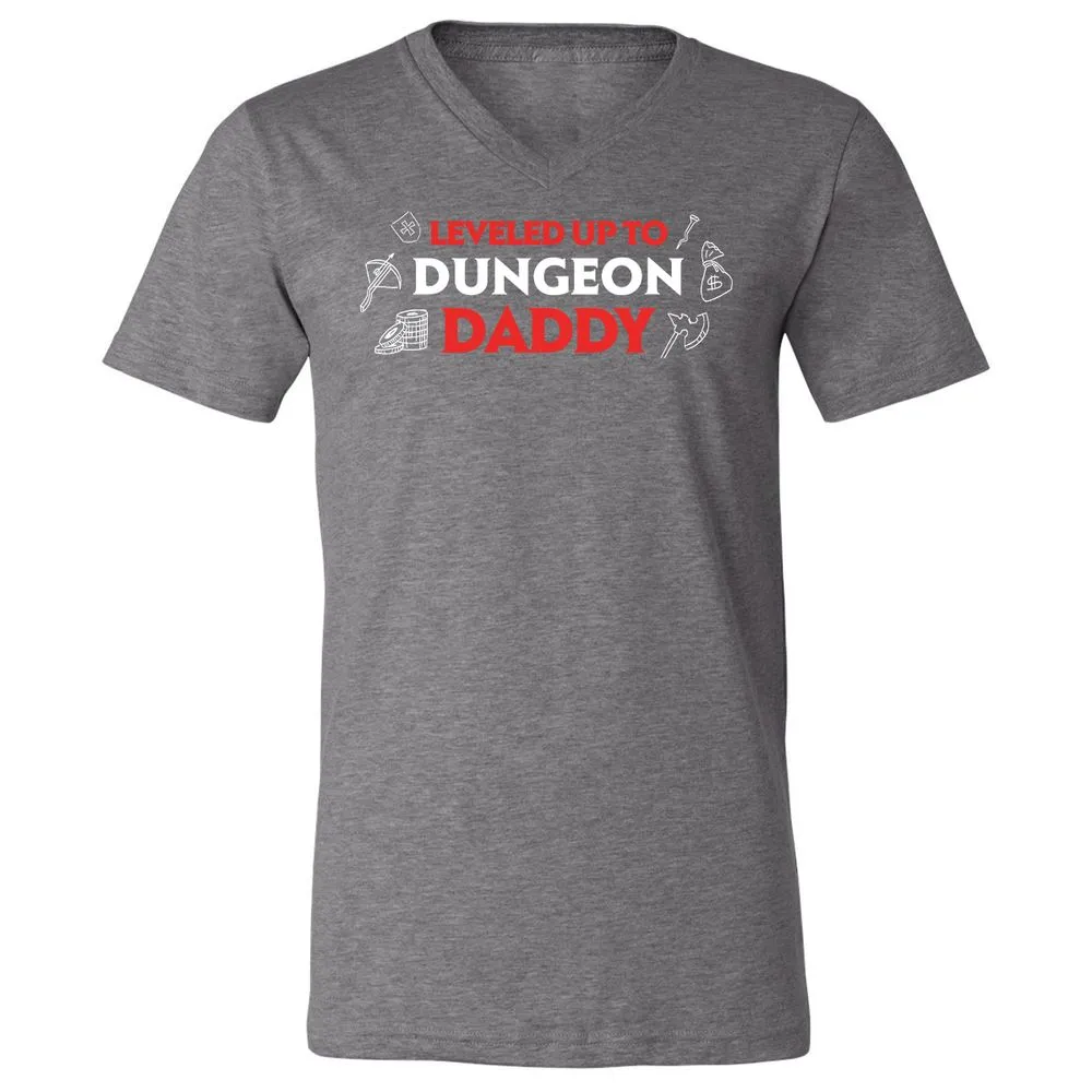 Leveled Up To Dungeon Daddy Unisex V-Neck T-Shirt - Deep Heather - 13